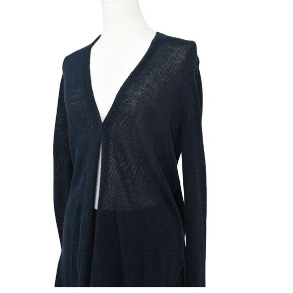 J. Jill Open Front Cotton Linen Long Line Cardigan Sweater Navy Blue Size XS - Picture 3 of 10